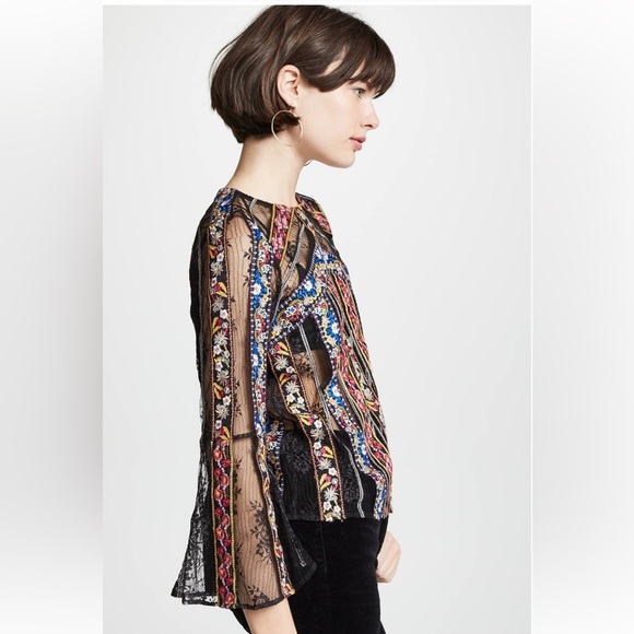 Alice + Olivia Larue Embroidered Slit-Sleeve Tip size XS - Picture 4 of 12